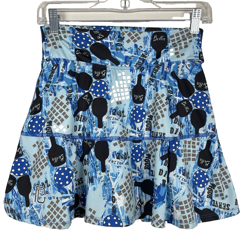 Bella Bella Sports Pickleball Skort Size S Blue Graffiti 2 Print Tiered Ruffles